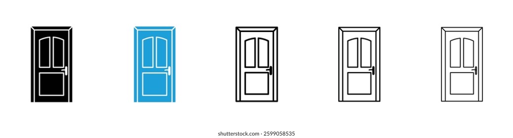 Door closed icons vector illustrations in black and blue colors for web and ui designs