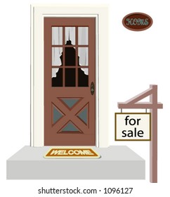 Door with curtains. Pure vector (no CS gradients or effects) so it should work well in Freehand, Corel, etc.