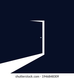 Door from dark room graphic icon. Bright light from the open door. Vector illustration