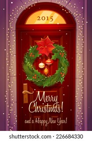 Door decoration. Christmas card \ poster \ banner. Vector illustration.