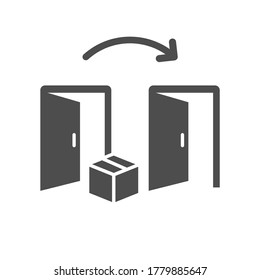 Tür-zu-Tür-Eingang flaches Symbol einzeln auf weißem Hintergrund. Schachtel an der Tür, Verpackung