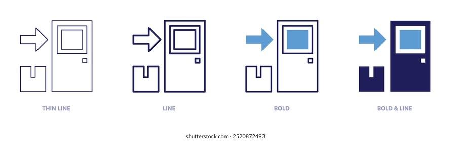 Door delivery icon in 4 different styles. Thin Line, Line, Bold, and Bold Line. Duotone style. Editable stroke.