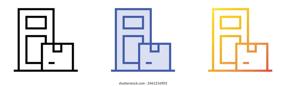 icono de entrega de puerta. Diseño de estilo de relleno lineal, azul y degradado aislado sobre fondo blanco