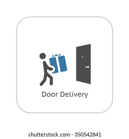 Door Delivery Icon with Man and Box. Isolated Illustration.