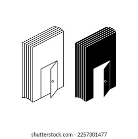 Door design on book cover logo. Flat and linear ready set. unique vector design.