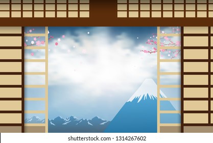 Door Of Dojo With Fuji Mount Background