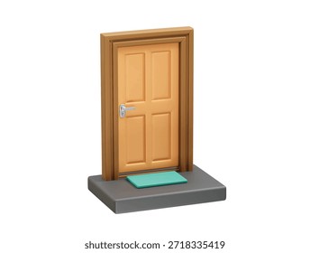 Puerta con icono de felpudo Ilustración de representación 3d
