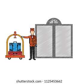 door of elevator with bellboy hotel isolated icon