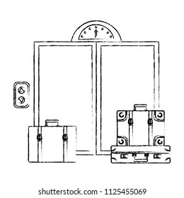 door of elevator with suitcases isolated icon