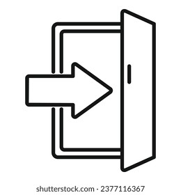 Vector de contorno de icono de salida de puerta. Las escaleras de la gente. Trabajo del plan