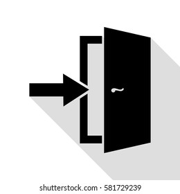 Door Exit sign. Black icon with flat style shadow path.
