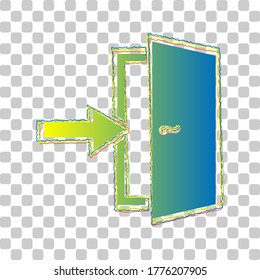 Door Exit sign. Blue to green gradient Icon with Four Roughen Contours on stylish transparent Background. Illustration.