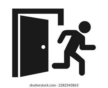 Door exit sign, escape vector pictogram on white background