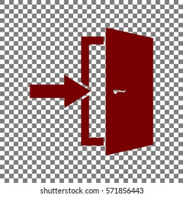 Door Exit sign. Maroon icon on transparent background.