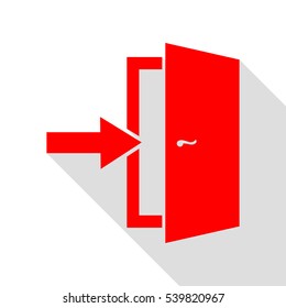 Door Exit sign. Red icon with flat style shadow path.