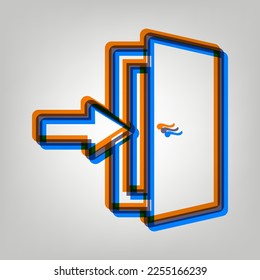 Türschließungszeichen. Starkes Symbol auf grauem Hintergrund in Orange, Azurblau und alten Lavendelfarben. Illustration.