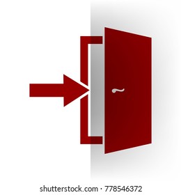 Door Exit sign. Vector. Bordo icon on white bending paper background.