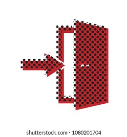 Door Exit sign. Vector. Brown icon with shifted black circle pattern as duplicate at white background. Isolated.