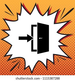 Door Exit sign. Vector. Comics style icon on pop-art background.