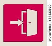 Door Exit sign. Vector. Grayscale version of Popart-style icon.