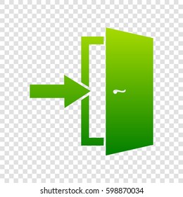 Door Exit sign. Vector. Green gradient icon on transparent background.