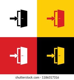 Door Exit sign. Vector. Icons of german flag on corresponding colors as background.