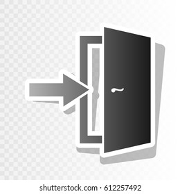 Door Exit sign. Vector. New year blackish icon on transparent background with transition.