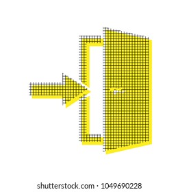 Door Exit sign. Vector. Yellow icon with square pattern duplicate at white background. Isolated.
