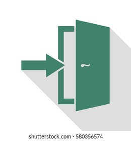 Door Exit sign. Veridian icon with flat style shadow path.