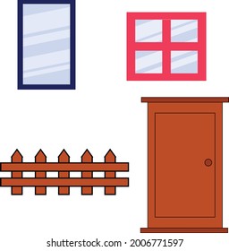 door and fence wall vector, home set vestor