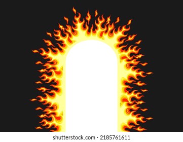 Door flames illustration. Isolated on black background. Realstic orange fire. Vector eps 10. Fit for background, banner, comic, poster, ornament.