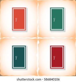 Door. Flat sticker with shadow on old paper. Vector illustration
