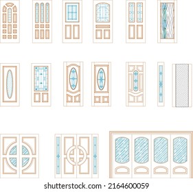 Door Front Elevation Vector Architecture Drawing, Eps 10