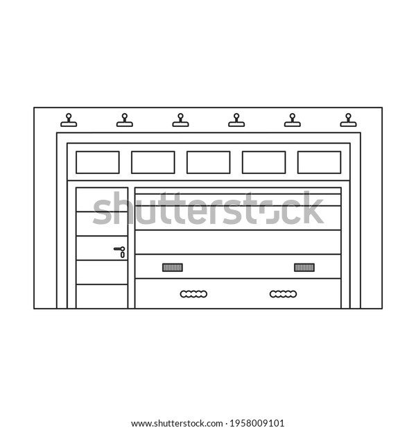 Door garage vector outline icon. Vector\
illustration gate house on white background. Isolated outline\
illustration icon of door\
garage.