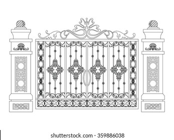 Door gate entrance vector ornament design with columns black paint