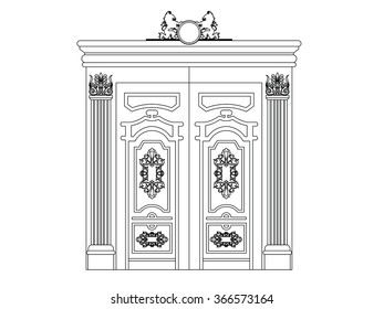 Door gate front architectural design line work with column