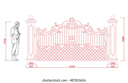 Door Gate Iron Work With Baluster With Dimension