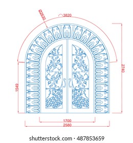 Door Gate Iron Work With Baluster With Dimension