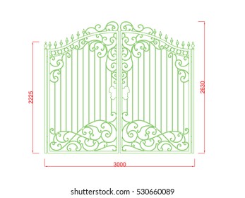 Door Gate Iron Work Vector Image With Dimension Green Paint In The White Background