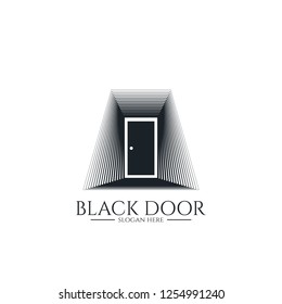 door gate logo for home entrance. minimal wood black house doorway or real estate business. architecture or urban city skyline. Linear creative monochrome monogram outline symbol. Vector Illustration