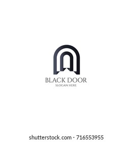 Door Gate Logo For Home Entrance. Wood Black House Doorway Or Real Estate Business. Minimal Design Letter A, D Or U. Future Modern Construction Company. Concept Symbol Vector Illustration