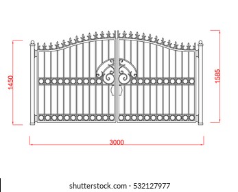 Door gate vector image with dimension black paint in the white background