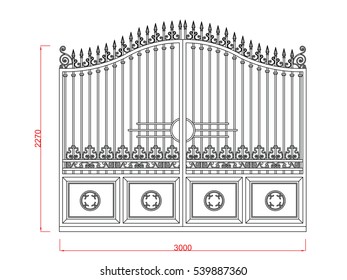Door gate vector image with dimension black paint in the white background