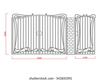 Door gate vector image with dimension black paint in the white background