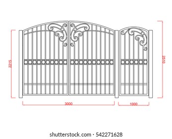 Door gate vector image with dimension black paint in the white background