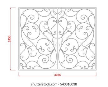 Door gate vector image with dimension black paint in the white background