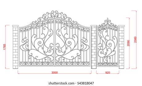 Door gate vector image with dimension black paint in the white background