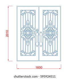 Door gate vector line art with dimension green paint on the white background