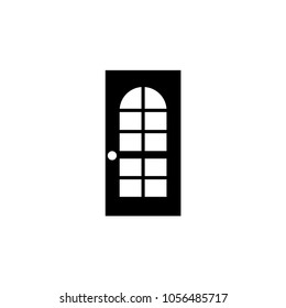 Door with Glass. Flat Vector Icon. Simple black symbol on white background