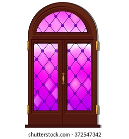 Door with glass in an Oriental style. Vector.